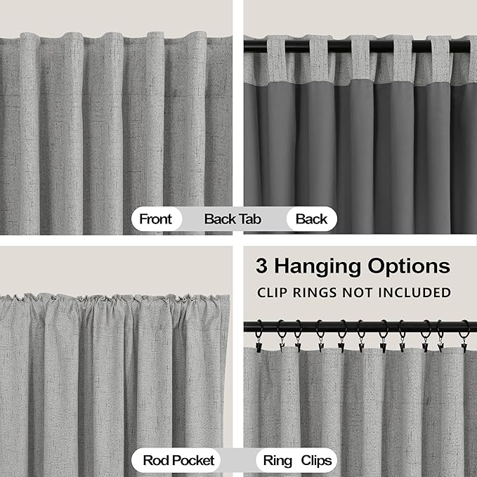 KOUFALL Light Grey Back Tab Linen Blackout Curtains 72 Inch Length - Image 3
