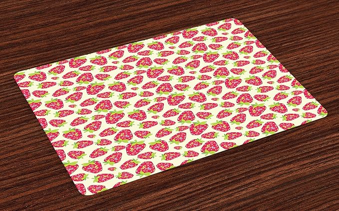 Ambesonne Strawberry Place Mats Set of 4, Tropical Summer Fruit Pattern by Ambesonne