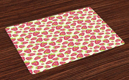 Ambesonne Strawberry Place Mats Set of 4, Tropical Summer Fruit Pattern by Ambesonne