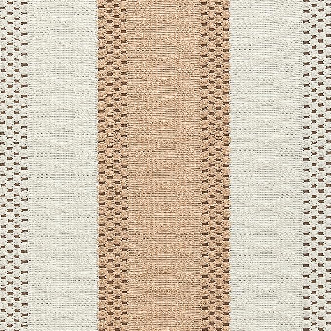 ZeeMart Macrame Style Bicolor Stitching Table Runner, 14 x 60 Inch Beige/Ivory - Image 6