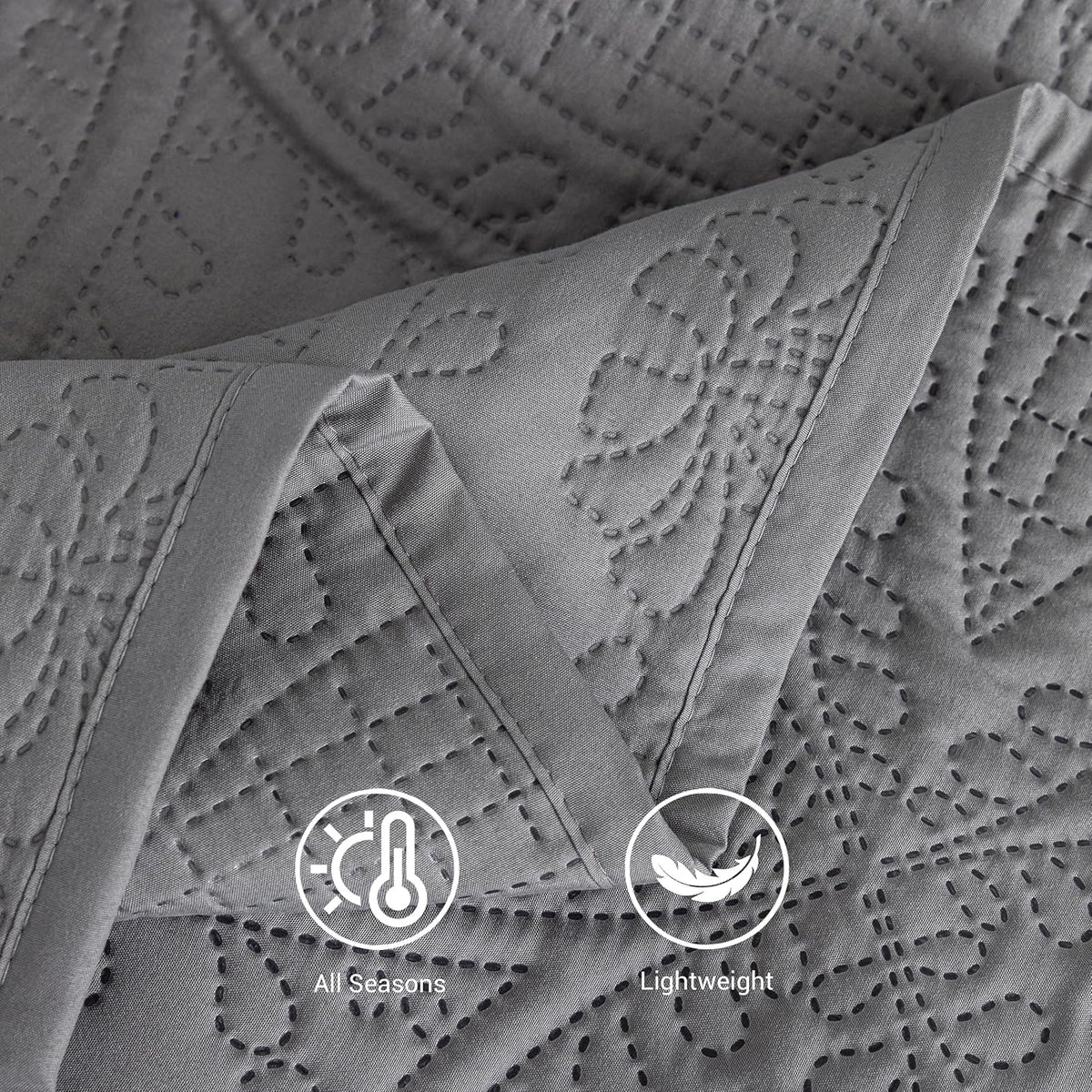 sherest queen quilt bedding set - gray soft showing dimensions