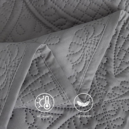 sherest queen quilt bedding set - gray soft showing dimensions