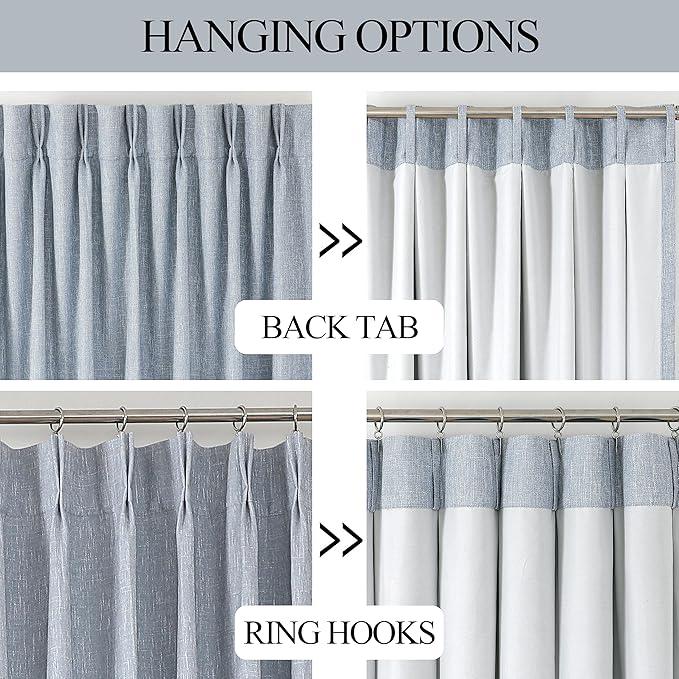 Vision Home Chambray Blue Pinch Pleated Full Blackout Curtains Room Darkening - Image 3