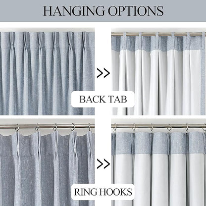 Vision Home Chambray Blue Pinch Pleated Full Blackout Curtains Room Darkening - Image 3