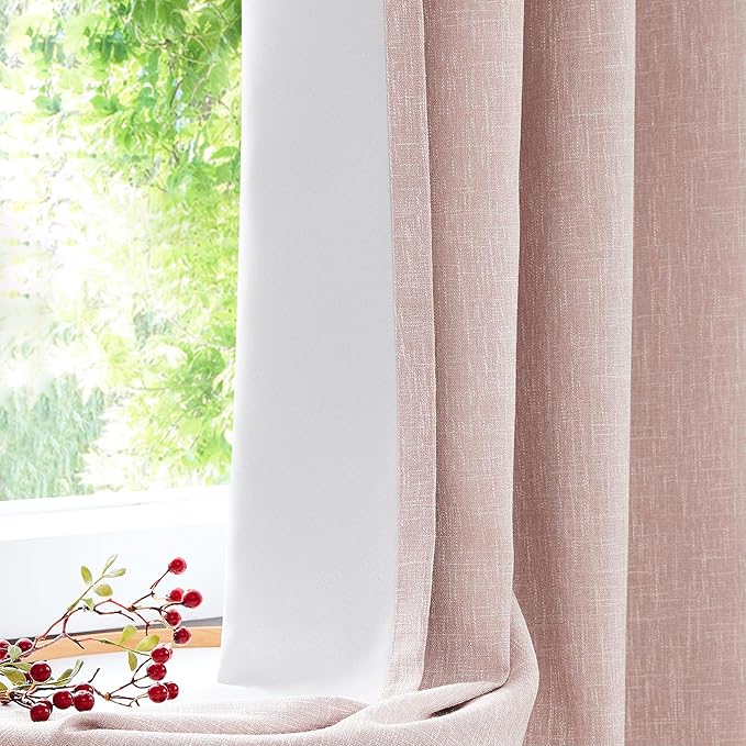 Central Park Pink Solid Blackout Curtain Heavy Linen Texture Window Treatment - Image 2