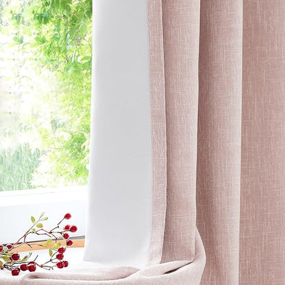 Central Park Pink Solid Blackout Curtain Heavy Linen Texture Window Treatment - Image 2