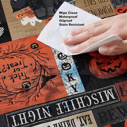 Newbridge Halloween Rustic Spooky Farm 60 x 120 Inch Rectangle Vinyl Tablecloth with Flannel Backing, Vintage Halloween Truck and Pumpkin Design, Easy Care Wipe Clean Table Cover