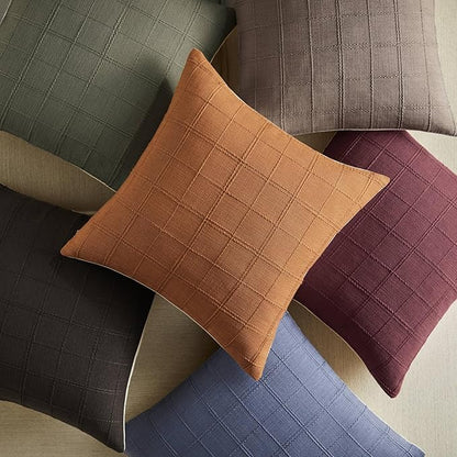 ZeeMart Linen Checked Throw Pillow Covers Set of 2, 16x16 Inch Burgundy/Cream - Image 5