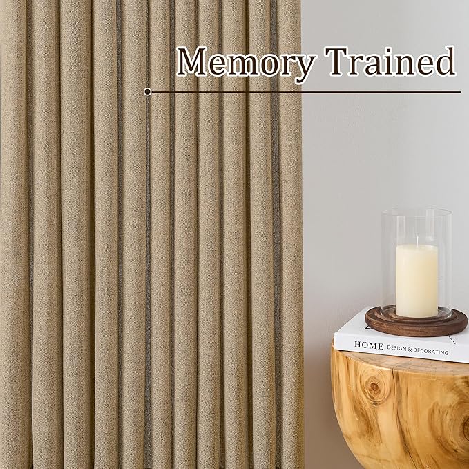 Dark Flax Pinch Pleated Linen Curtains 105 Inches Long Semi Sheer Memory - Image 3