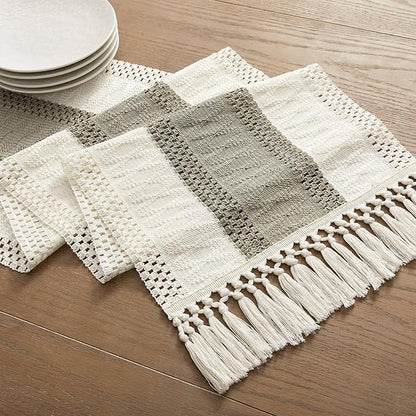 ZeeMart Macrame Style Bicolor Stitching Table Runner, 14 x 48 Inch Dark - Image 7