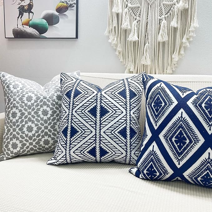 Slow Cow Embroidery Decorative Throw Pillow Cover Geometric Design Cushion - Image 4