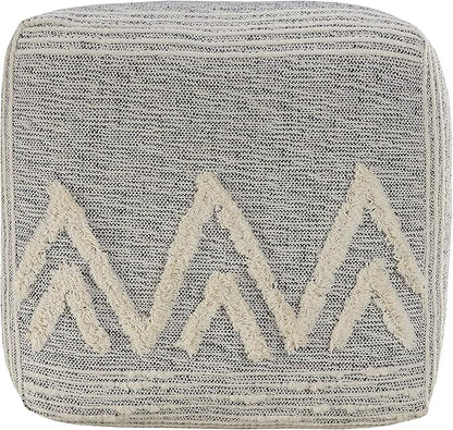 LR Home Gray/Ivory Geometric Hand-Woven Polyester Ottoman Pouf - Image 4
