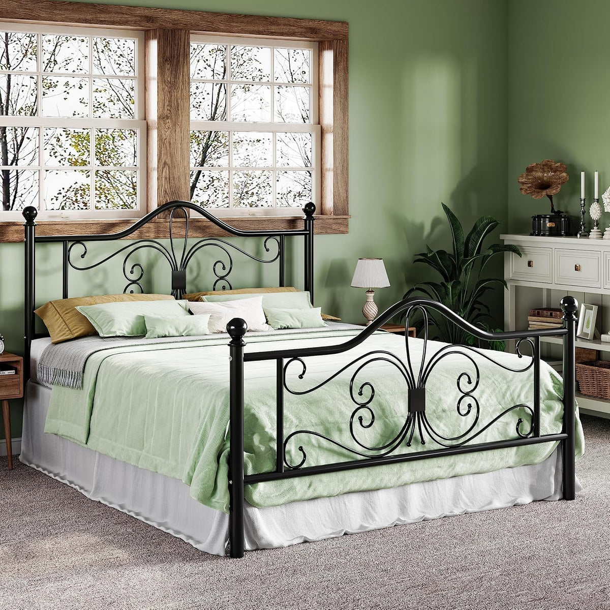 allewie metal queen platform bed frame, butterfly pattern, close-up detail