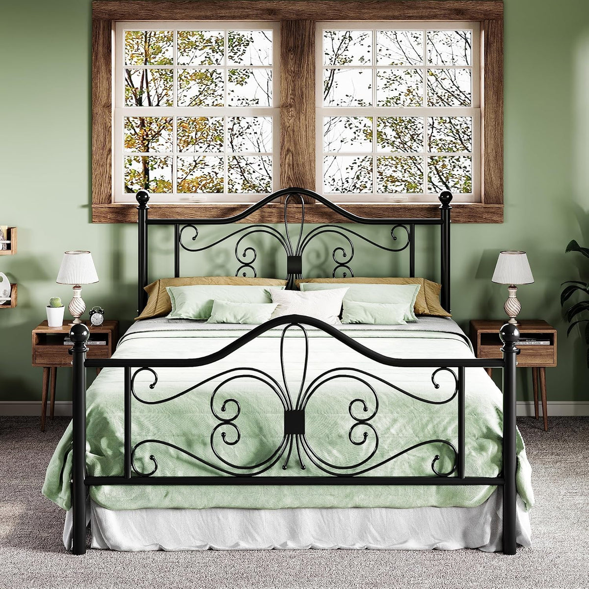 allewie metal queen platform bed frame, butterfly pattern, main product view
