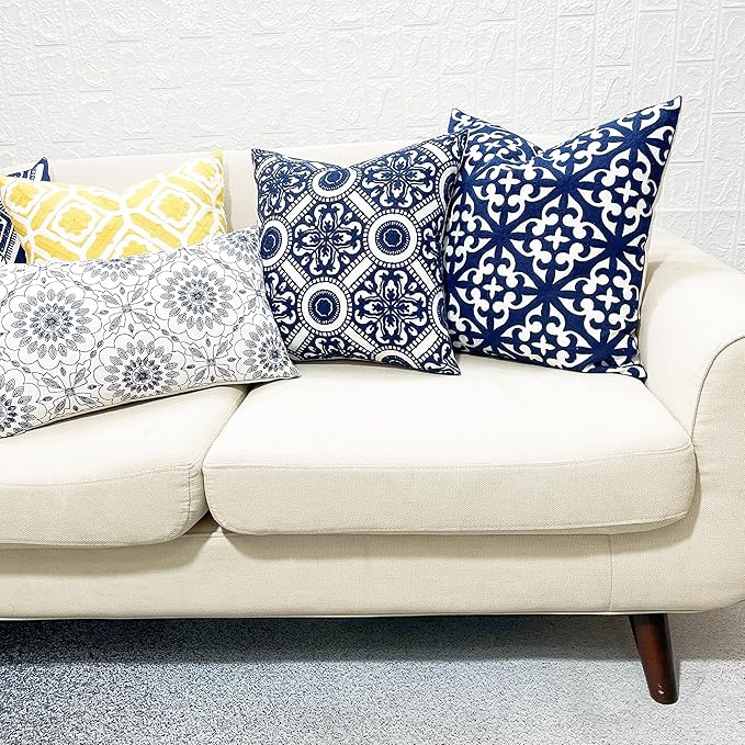 Slow Cow Canvas Embroidery Decorative Throw Pillow Cover Navy Blue Cushion Cover - Image 6