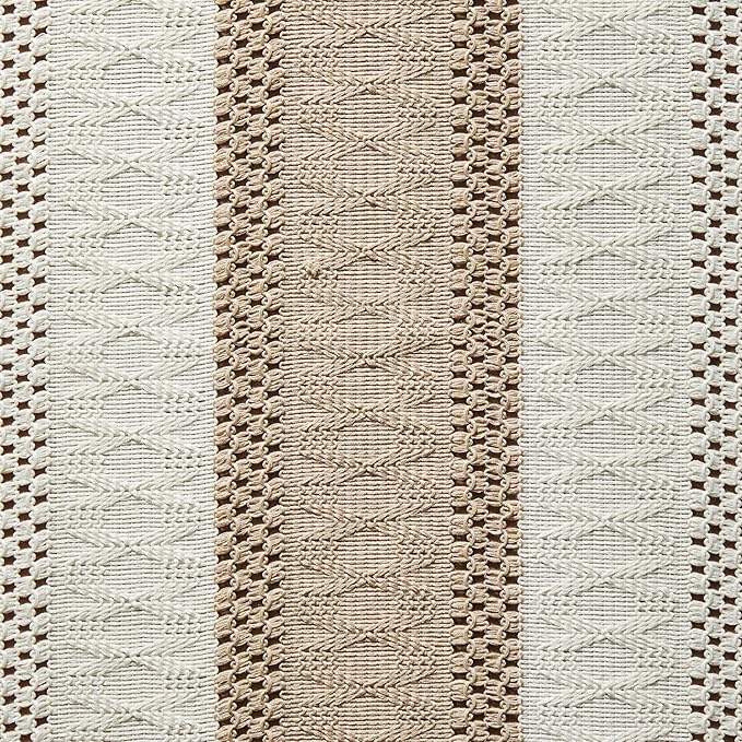 ZeeMart Macrame Style Bicolor Stitching Table Runner, 14 x 72 Inch Taupe/Ivory - Image 6
