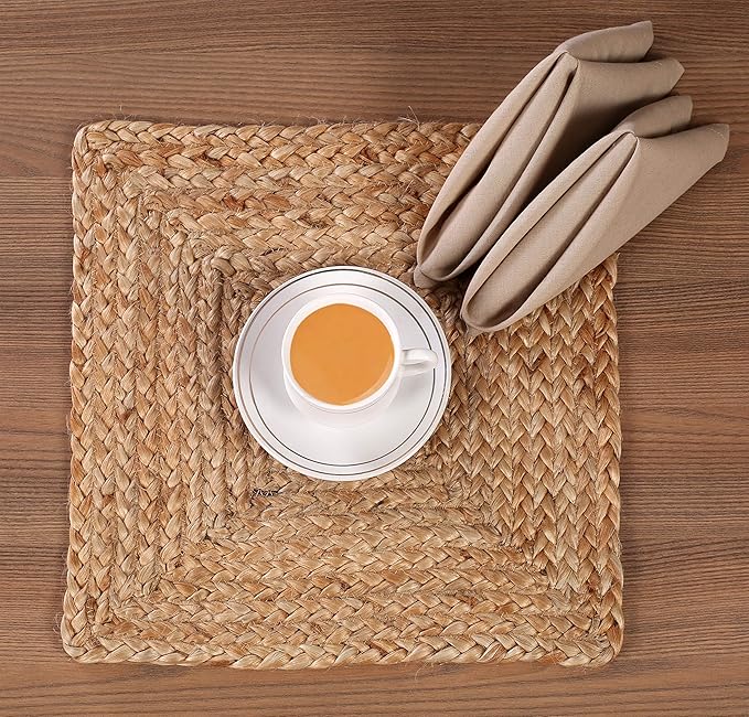GLAMBURG Jute Braided Placemats Set of 4 Reversible, 100% Jute, Nonslip 13x13 - Image 2