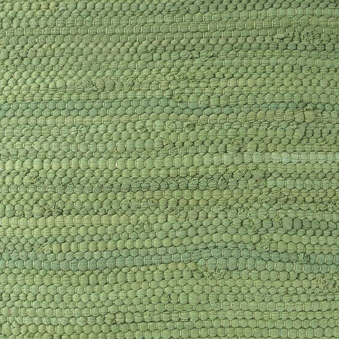 LR Home Green Bordered Hand-Loomed Cotton Blend Cube Pouf - Image 7