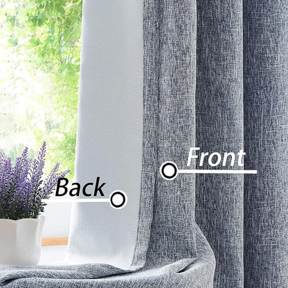 Navy Solid Full Blackout Curtain Heavy Linen Texture Window Treatment - Image 2