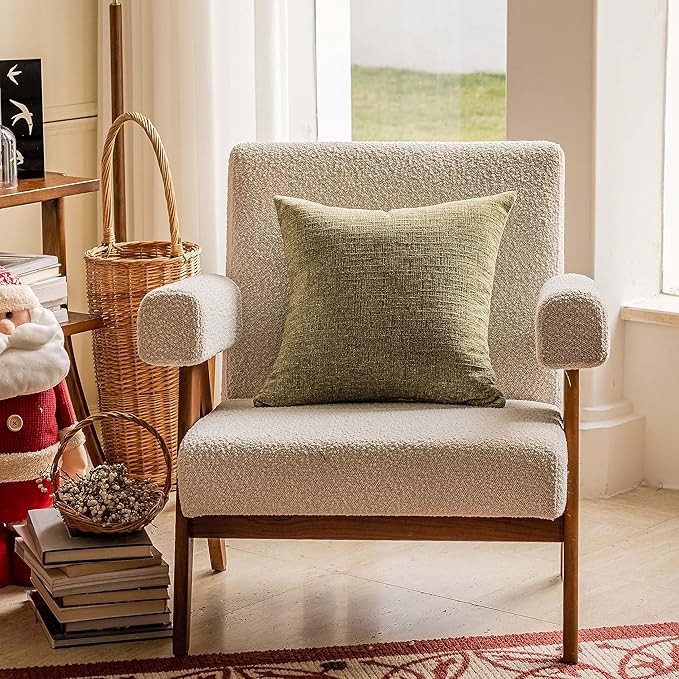 Home Brilliant Green Spring Pillow Covers 26x26 inch Striped Chenille Plush - Image 4