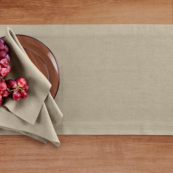 Solino Home Linen Vintage Khaki Table Runner 72 Inches Long - Image 3