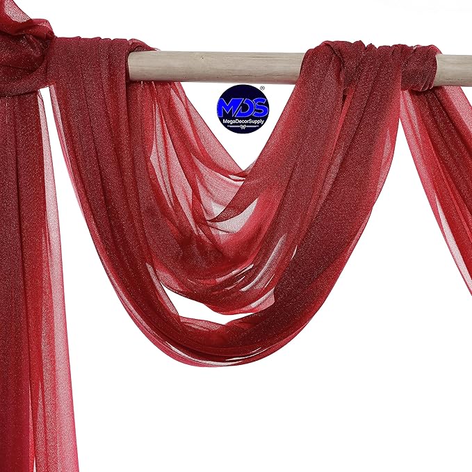 MDS Halloween Chiffon Draping Fabric - 2 Panel, 30" Wide x 50ft Long - Sheer Spooky Arbor & Canopy Drapery for Haunted House Backdrops, Party Ceilings, DIY Costumes & Themed Events - Apple Red (Pack of 2)
