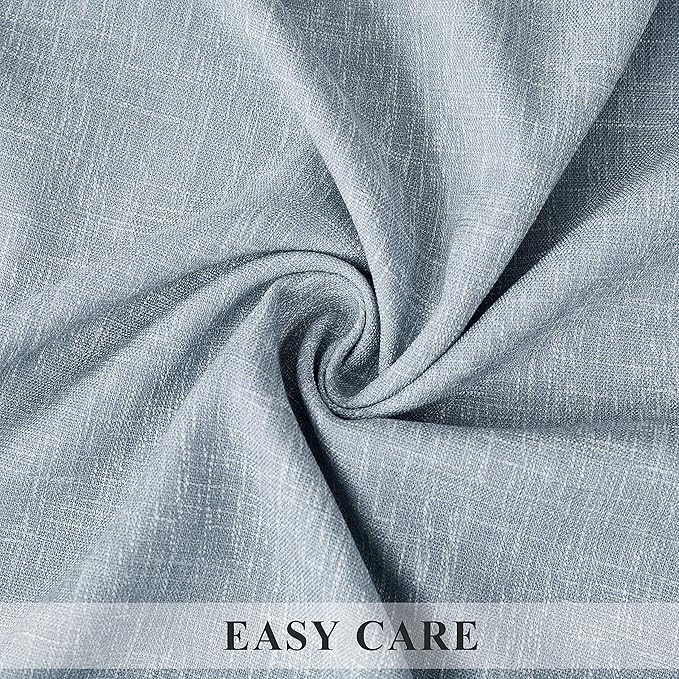 Blue Solid Full Blackout Curtain Heavy Linen Texture Window Treatment - Image 5