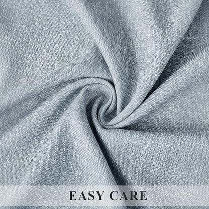 Blue Solid Full Blackout Curtain Heavy Linen Texture Window Treatment - Image 5