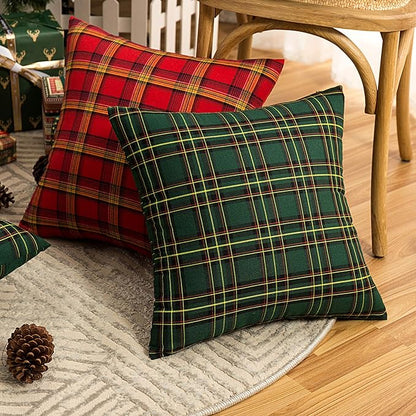 AQOTHES Pack of 2 Christmas Plaid Decorative Throw Pillow Covers Scottish - Image 2