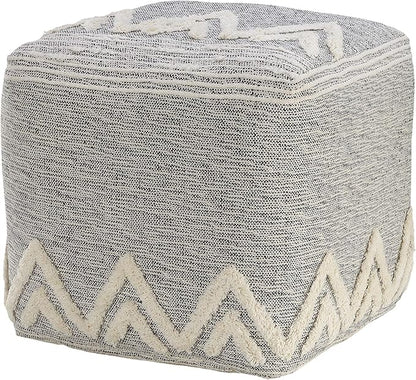 LR Home Gray/Ivory Geometric Hand-Woven Polyester Ottoman Pouf - Image 6