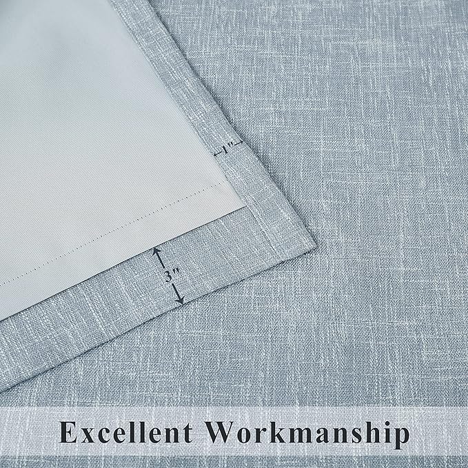 Blue Solid Full Blackout Curtain Panel Heavy Linen Texture Window Treatment - Image 4