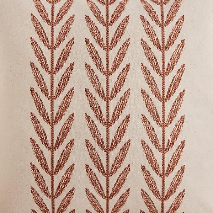 100% Cotton Farmhouse Leaves Throw Pillow Covers Set of 2, 22x22 Inch Terracota - Image 5