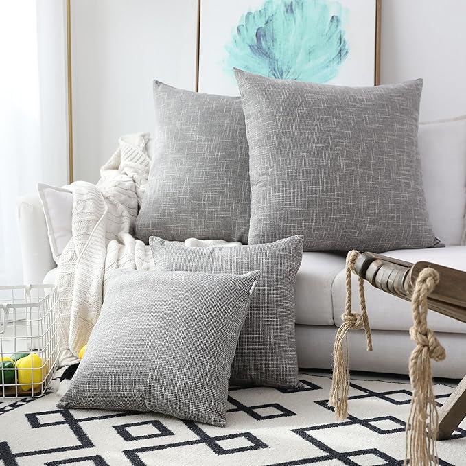Kevin Textile 2 Pack Decorative Linen Throw Pillow Covers, Neutral Outdoor by KevinTextile