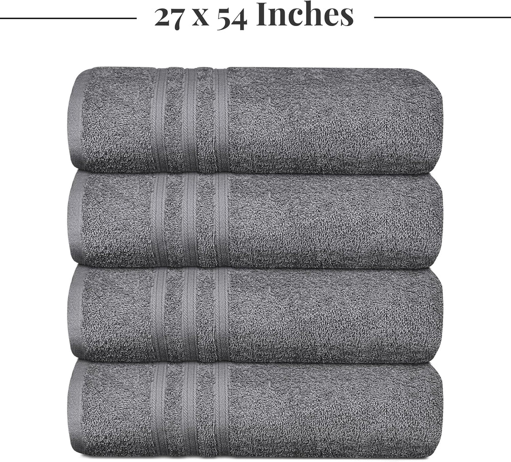 Tens Towels 4 Piece Bath Towels 27x54 Inches, Dark Grey