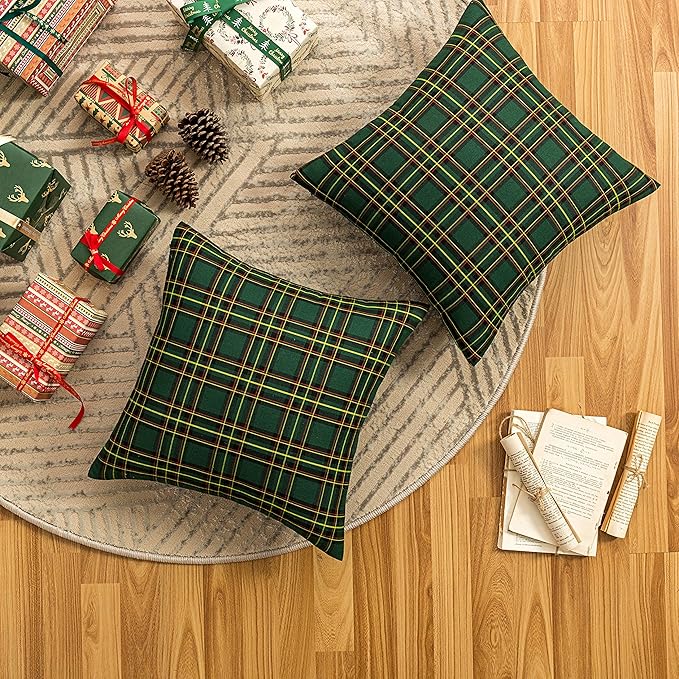 AQOTHES Pack of 2 Christmas Plaid Decorative Throw Pillow Covers Scottish - Image 4