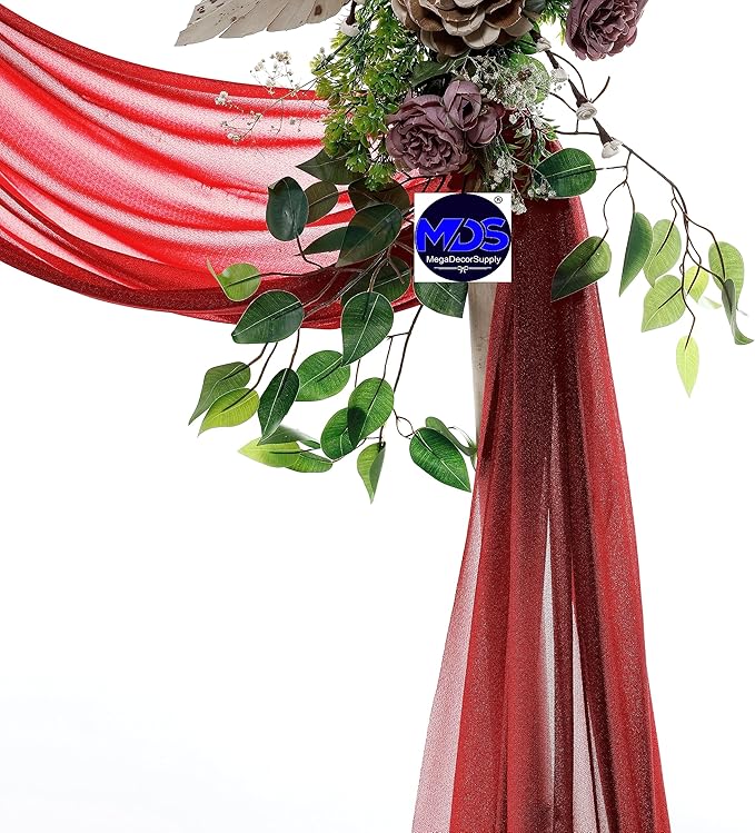 MDS Halloween Chiffon Draping Fabric - 2 Panel, 30" Wide x 50ft Long - Sheer Spooky Arbor & Canopy Drapery for Haunted House Backdrops, Party Ceilings, DIY Costumes & Themed Events - Apple Red (Pack of 2)
