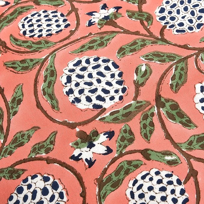 Ridhi Dark Salmon Pink 100% Cotton Block Print Ruffle Bed Sham Cover 20''×26'' - Image 8