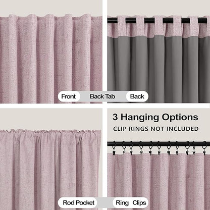 KOUFALL Short Pink Linen Blackout Curtains - Image 3