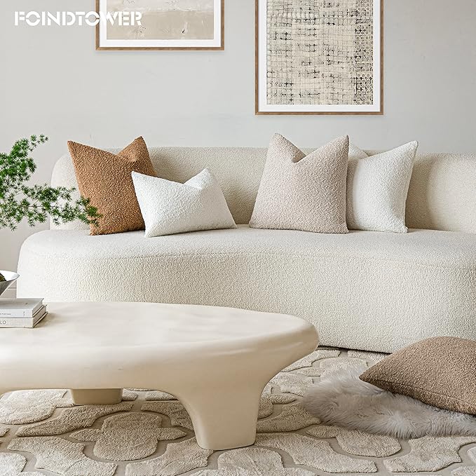 Foindtower Pack of 2 Textured Boucle Throw Pillow Covers Accent Solid Pillow - Image 7
