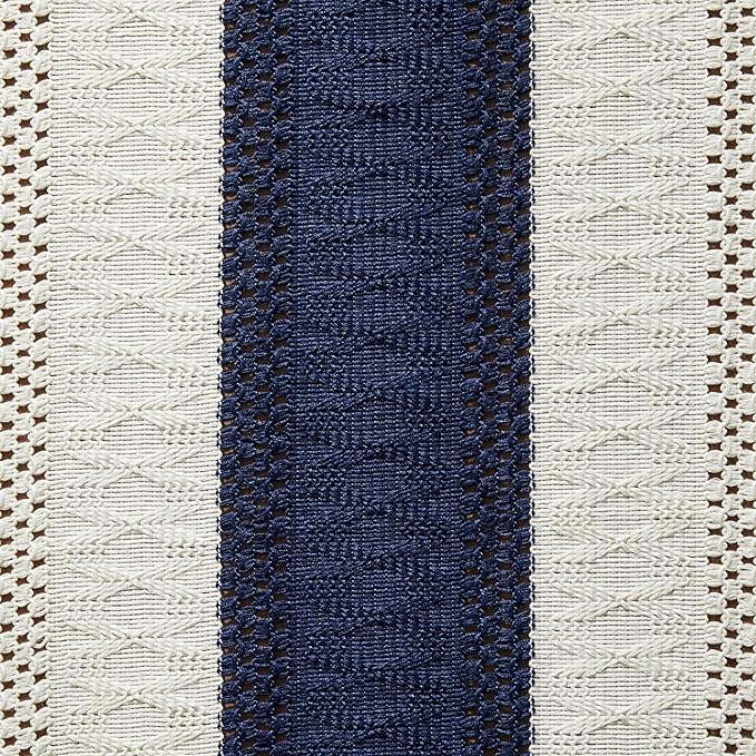 ZeeMart Macrame Style Bicolor Stitching Table Runner, 14 x 72 Inch Navy - Image 6