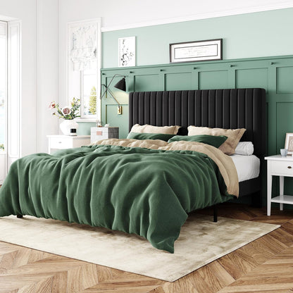 allewie queen bed frame, velvet upholstered platform bed, main product view