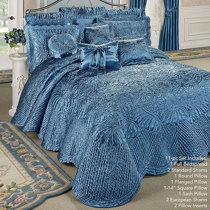 Portia Luxury Bedding | Sapphire | Quilted Polyester Satin | Hand Guided - Image 2