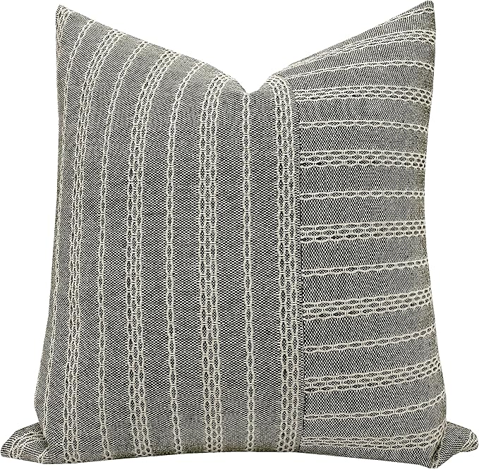 Slow Cow Black and Beige Patchwork Stripe Decorative Throw Pillow Cover Cushion by SLOW+COW