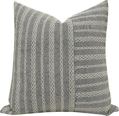 Slow Cow Black and Beige Patchwork Stripe Decorative Throw Pillow Cover Cushion by SLOW+COW