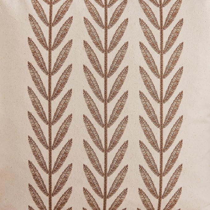 100% Cotton Farmhouse Leaves Throw Pillow Covers Set of 2, 20x20 Inch Caramel - Image 5