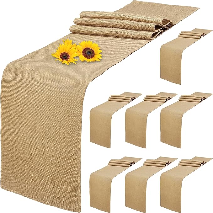 8 Pack Natural Burlap Table Runners, 12 x 72 Inch Rustic Jute Table Runner and by Wlirantim
