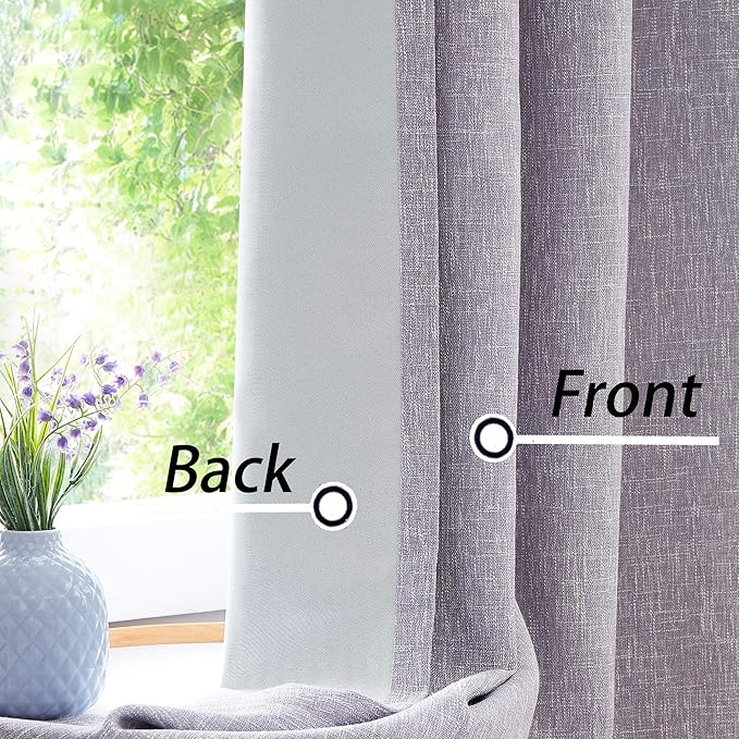 Lavender Solid Full Blackout Curtain Heavy Linen Texture Window Treatment - Image 2