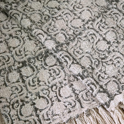 100% Pure Cotton Handblock Printed Throw Blanket, Soft 50" x 60" Fringed Floral - Image 4