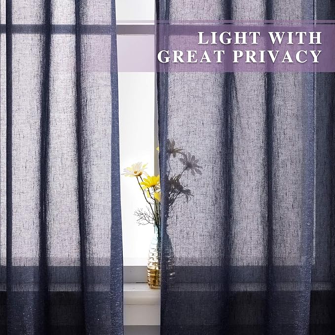 NICETOWN Linen Sheer Curtains for Bedroom Window, Grommet Semi Sheer Linen - Image 5