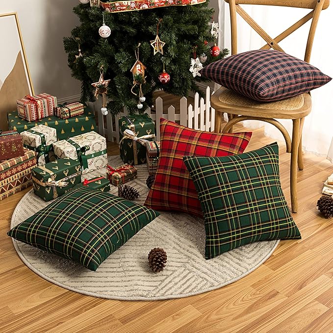 AQOTHES Pack of 2 Christmas Plaid Decorative Throw Pillow Covers Scottish - Image 3